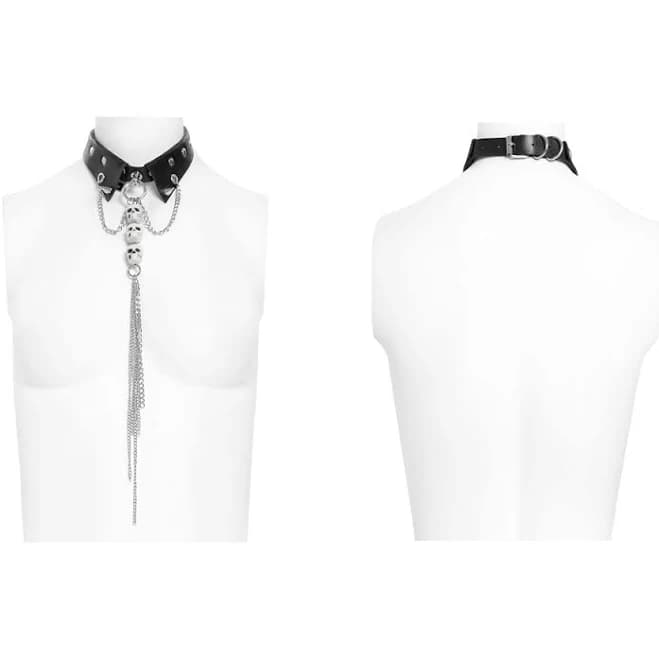 Gothic Skull Chain Choker with Faux Leather Collar