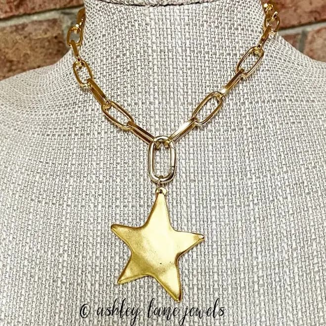 Hammered Gold Chunky Star Layering Necklace