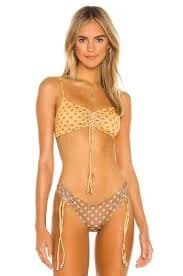 Bananhot Mia Bikini Top Polka Dots Yellow Brown Swim Summer XS NWT $89