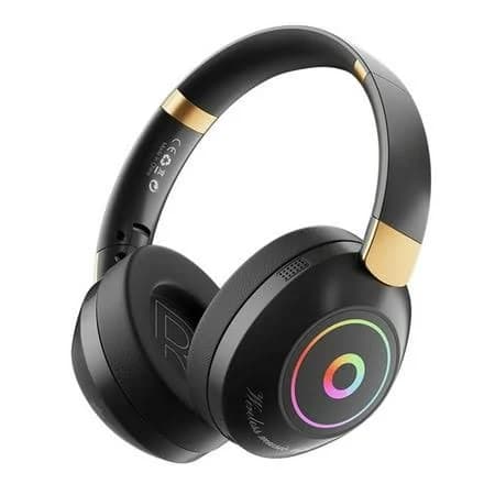 Wireless Over-Ear Headphones with LED Lights, Bluetooth 5.4 & Foldable Design for Gaming and Entertainment, Black