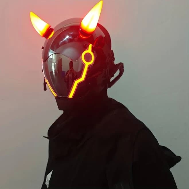 Cyberpunk LED Light Gothic Mask with Horns