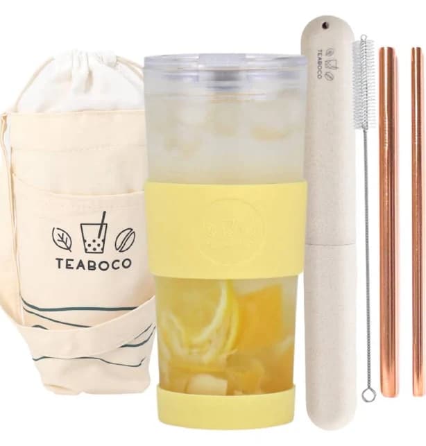 Reusable Glass Boba Cup with Straws and Bag