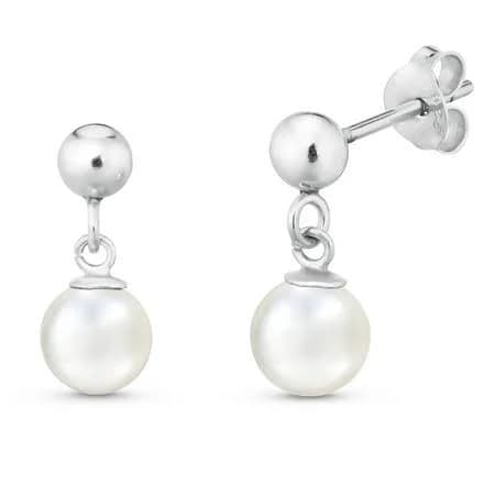 Sterling Silver Faux Pearl Post Drop Earrings