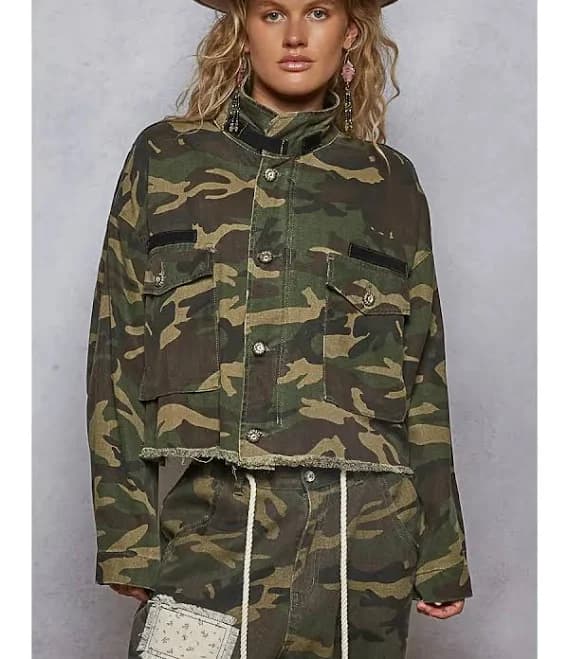 Oversized Semi-Cropped Camouflage Pattern Jacket