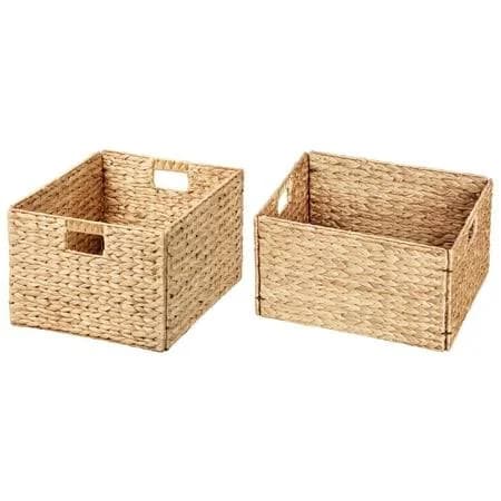 Ehemco Extra Large Rectangular Water Hyacinth Wicker Storage Baskets with Iron Wire Frame (Set of