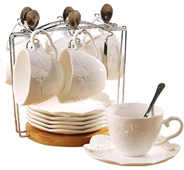Jusalpha Porcelain Tea Cup and Saucer Coffee Cup Set with Saucer and Spoon