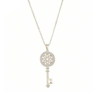 Adornia 14K Gold Plated Cubic Zirconia Ornate Key Pendant Necklace