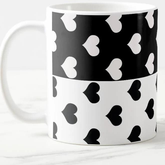 Black White Love Heart Pattern Coffee Mug