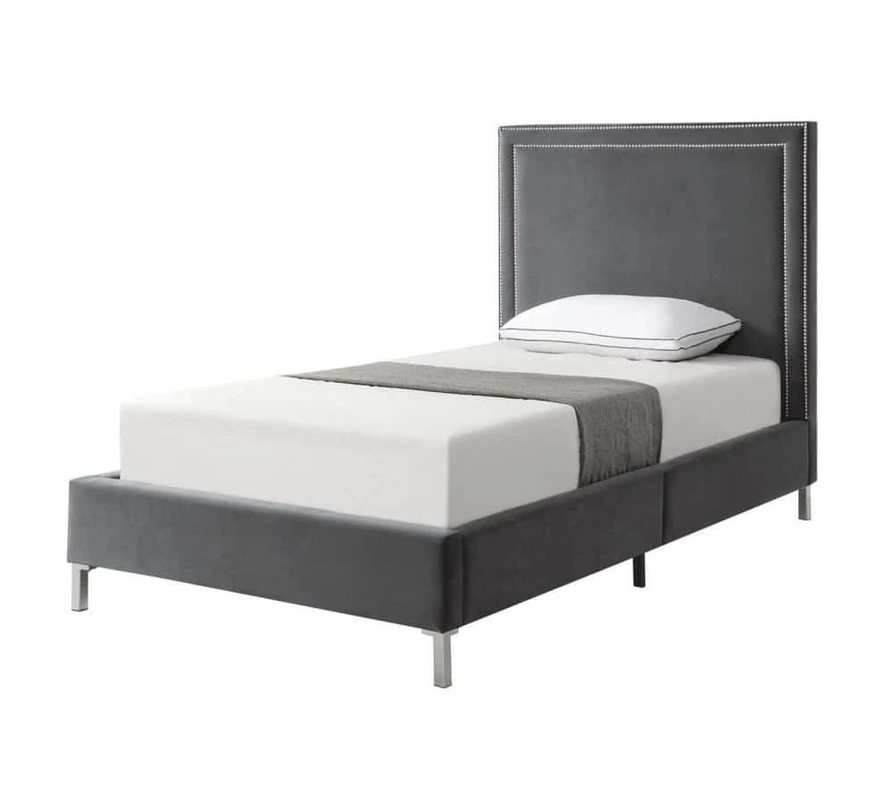 Inspired Home Navy Velvet Bed Nailhead Trim