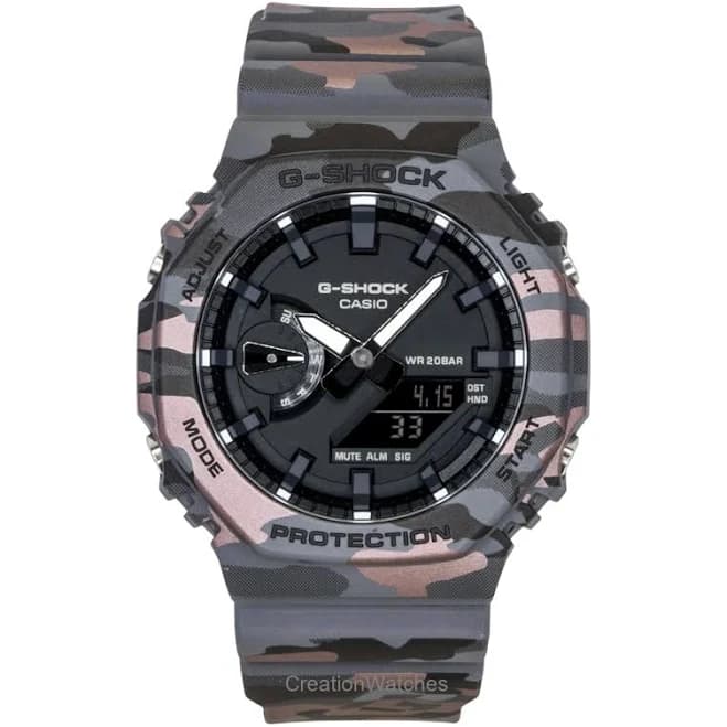 Casio G-Shock Analog Digital Camouflage Bio-based Resin Strap Black Dial Quartz GA-2100CM-8A 200M Men's Watch