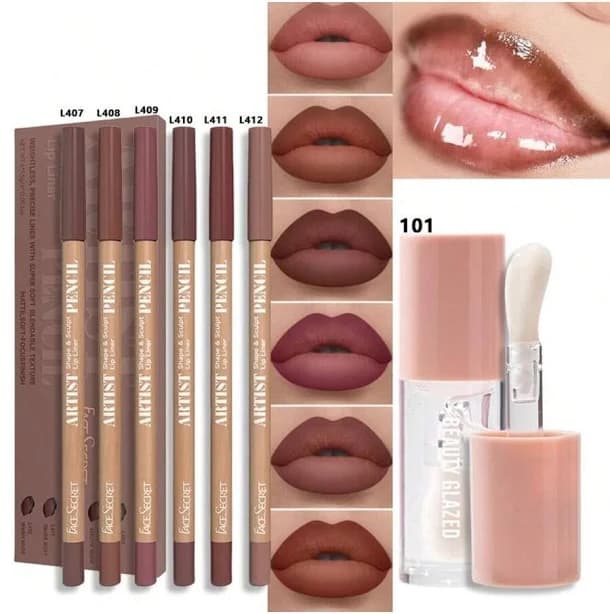 beauty glazed Matte Nude Lip Liner Set With Moisturizing Clear Lip Oil - Long-Lasting, Lightweight Shine For All Skin Makeup Lipliner Cosmetic Lip