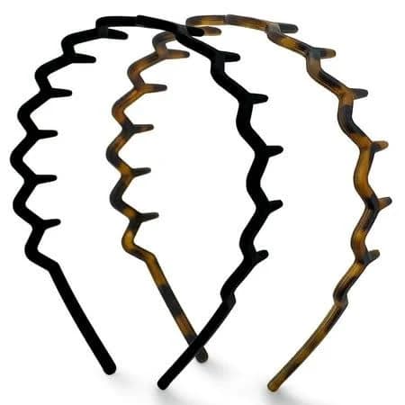 Non Slip Zig Zag Headbands with Teeth - 2 Pack Matte Black Plastic Headbands for Women & Teens, Effortless Comb Hair Bands for Slicked Back Hairstyles