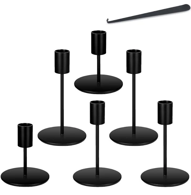 Set of 6 Black Metal Candlestick Holders