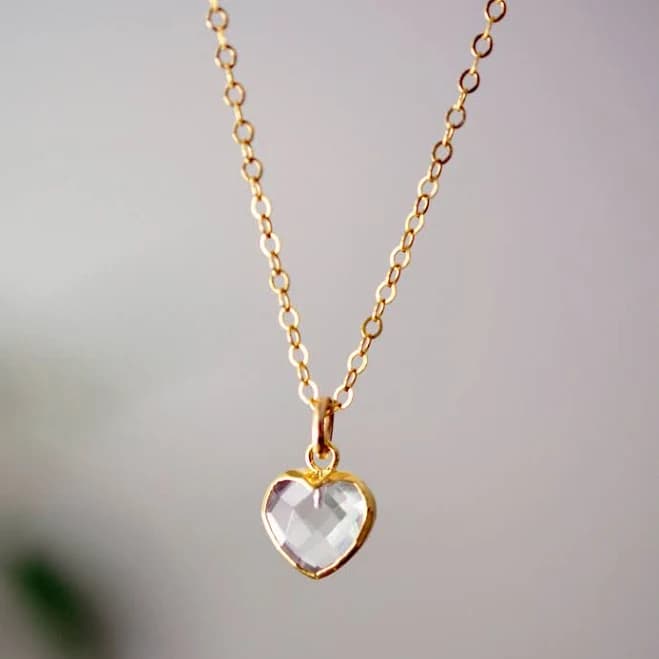 GEMNIA 14K Gold Filled Crystal Quartz Heart Pendant Necklace