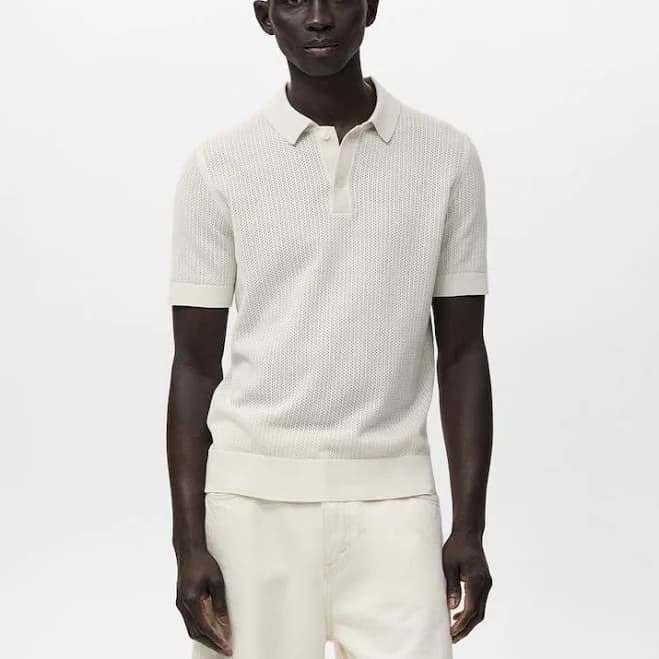 Man MANGO Openwork Knitted Cotton Polo shirt