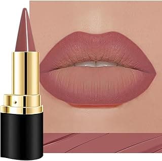 Dusty Rose Gradient Matte Lipstick Lip Liner Crayon Combo Pencil Set for Women Long Lasting Waterproof, Rose Pink Matte Cream Lip Liner and Lipstick Combo Makeup, Flawless Gradual Ombre Effect