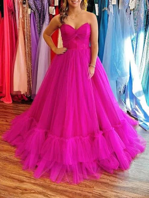 Sweetheart Strapless Tiered Tulle Prom Dress