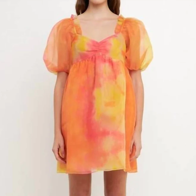 Endless Rose Women's Organze Tie-Dye Babydoll Dress