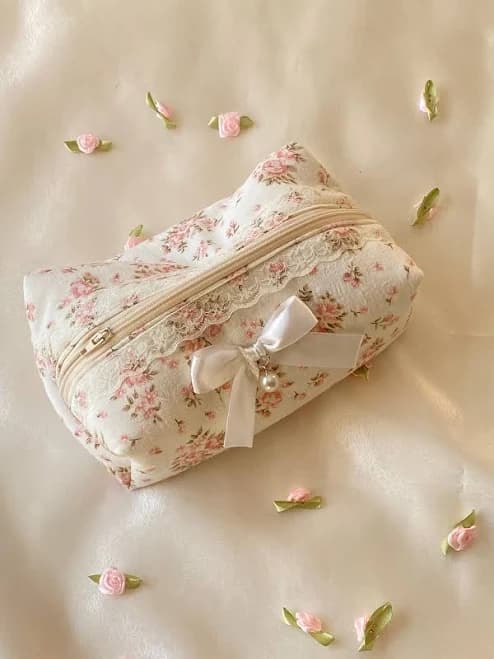 Coquette Pink Floral Makeup Bag