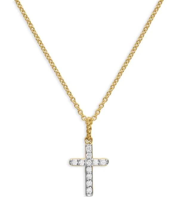 David Yurman Women's Cable Collectibles Cross Necklace with Diamonds in 18K Gold