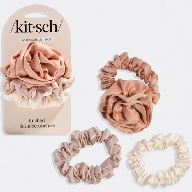 Kitsch 3-Pack Rosette Ruched Satin Scrunchies