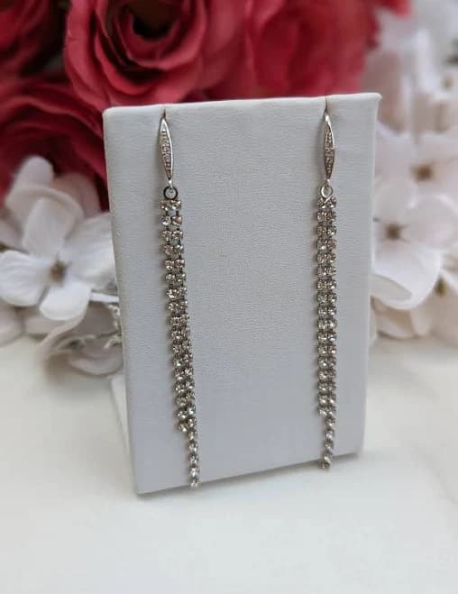 Silver Rhinestone Chain Fringe Earrings, Silver Rhinestone Tassel, Long Fringe Statement Earrings, Crystal Fringe, Sparkly Formal Jewelry