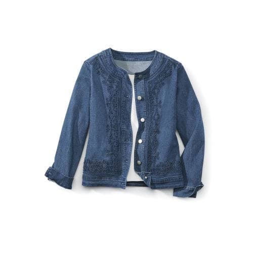 Soutache Trim Denim Jacket, Button Front in Indigo Size 24W by Northstyle