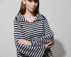Hand Knit Mohair Striped Sweater: Women's Flip Collar Pullover - Etsy