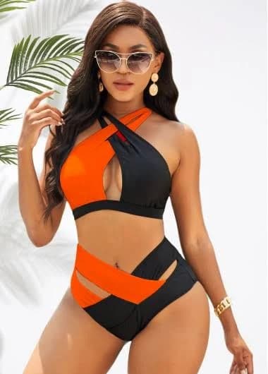 Rosewe High Waisted Color Block Bikini Set