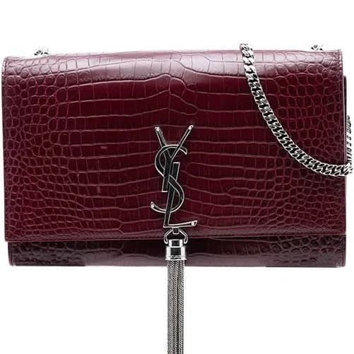Saint Laurent Kate Tassel Crossbody Bag with Croc Embossed Leather