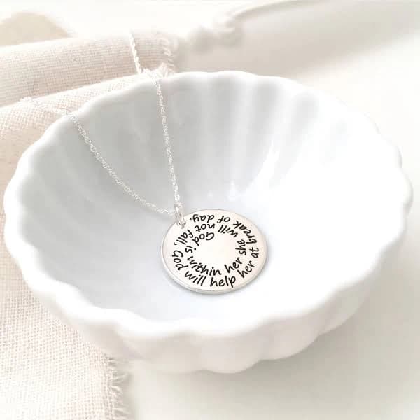 Personalized Engraved Sterling Silver Spiral Disc Pendant Necklace