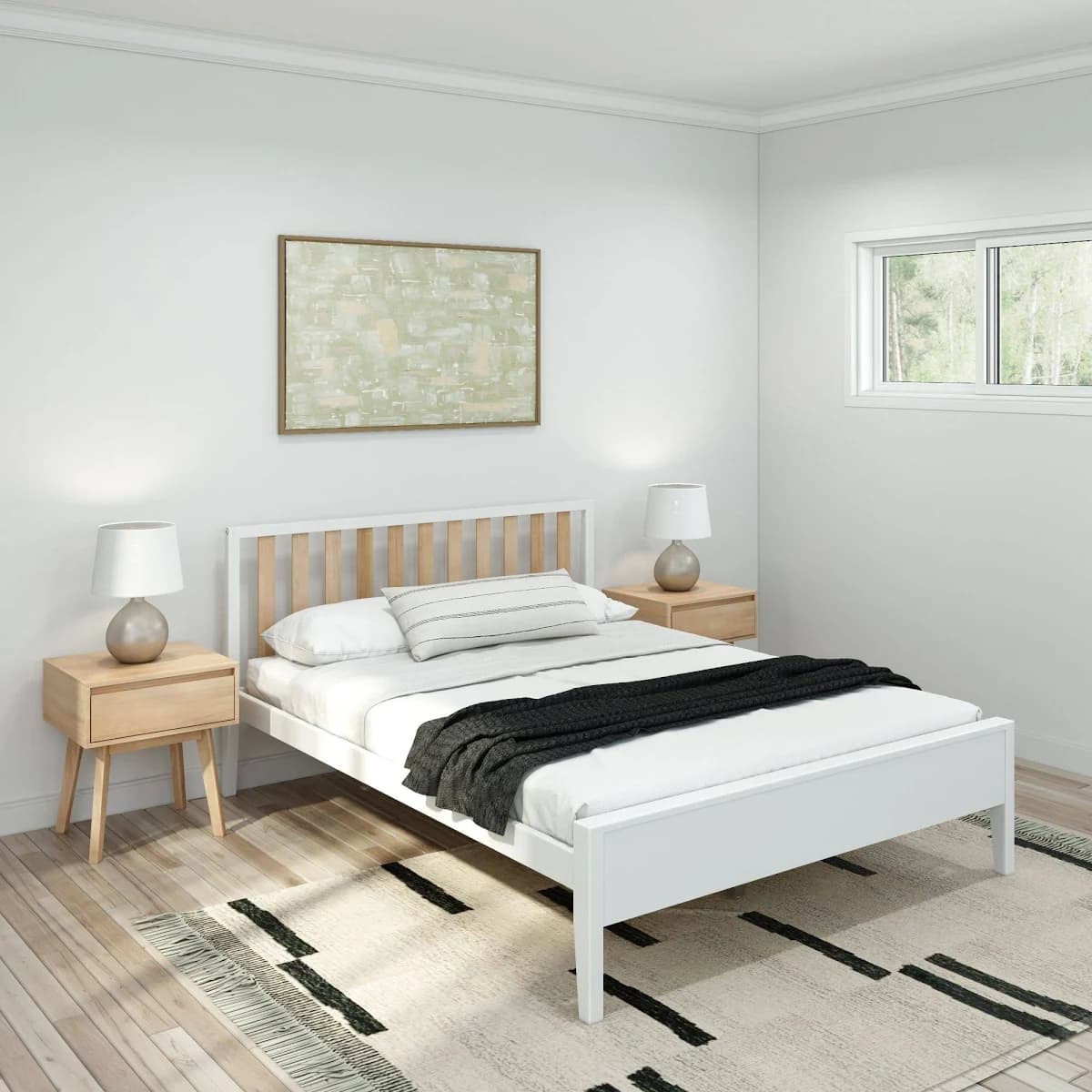 Plank+beam Scandinavian Bed Frame with Headboard