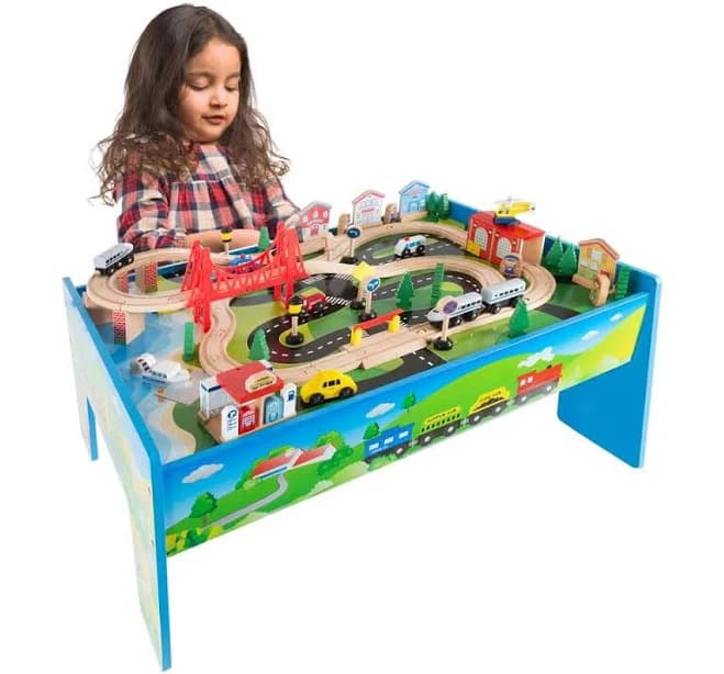 Hey Play! Wooden Train Set and Table