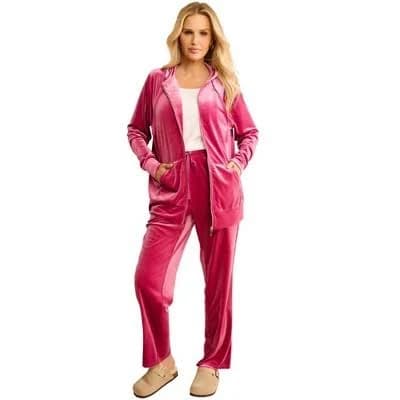 Roaman's Women's Plus Size Velour Hoodie and Jogger Set