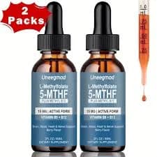2 Packs L Methylfolate 15Mg Methylated B9 Vitamin (5-Mthf) Active Liquid Supplement Drops Acid- with Vitamins B12 Methylated Multivitamin 2Fl Oz