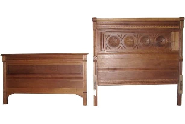 Antique Solid Cherry Carved Eastlake Full Size Headboard Set
