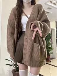 Women's V-Neck Long Sleeve Knitted Cardigan Oversized Sweaters Dark Khaki at Amazon Women's Clothing store