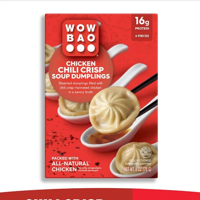 Wow Bao Chili Crisp Chicken Soup Dumplings, 6 Pieces, Frozen, Size: 6 Dumplings (170g)