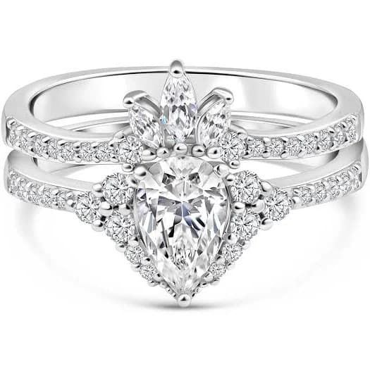 Modern Gents Women's Delilah Pear Center Stone Sterling Silver Engagement Ring
