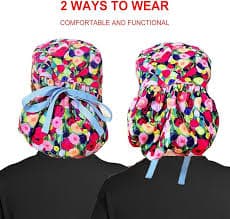 Scrub Cap with Silky Inner - Cotton Hat with Sweatband and Buttons, Adjustable Tie Back Ponytail(Randomly Provide Hair Ring), Gray Flower, One size: Buy Online at Best Price in UAE - Amazon.ae