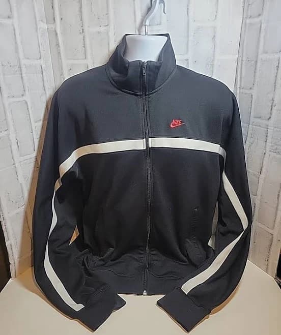 Nike Track Jacket Full Zip All Black White Chest Stripe Mens Size Lg