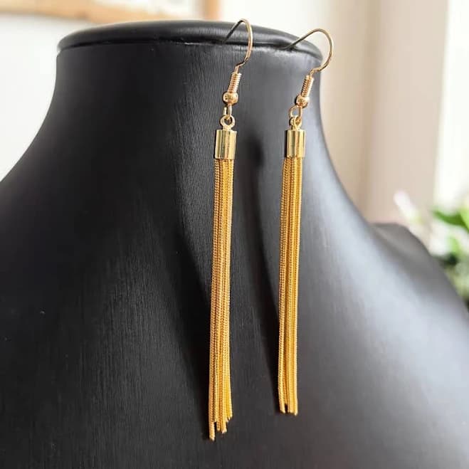 Gold Plated Tassel Dangle Earrings