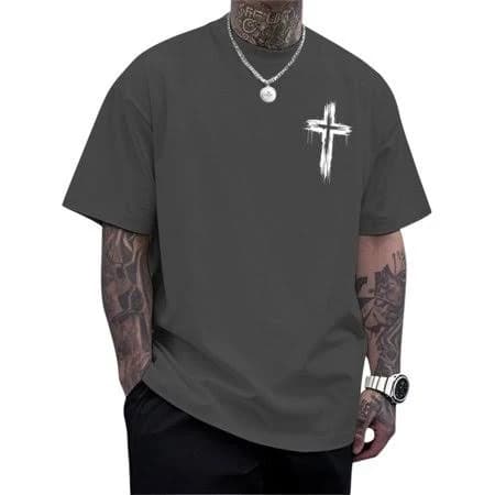 Adaychics Cross T Shirts for Men Cross Print Short Sleeve Crew Neck Oversized Graphic Tee Summer Tops for Daily, Men's, Size: Small, Black