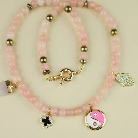 Rose Beaded Charm Necklace