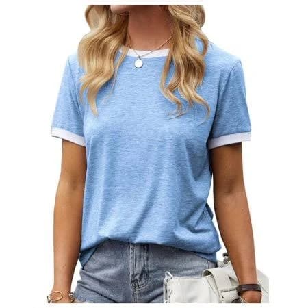 Women's Short Sleeve Crew Neck Color Block T-Shirt