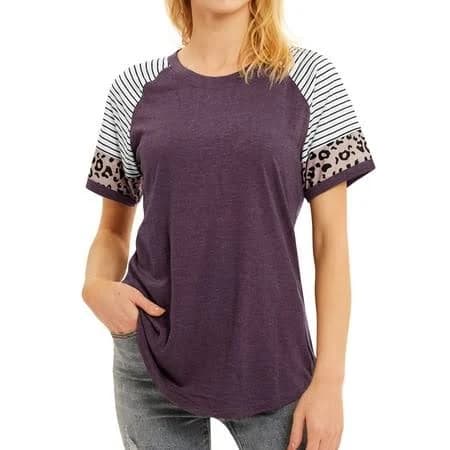Women's Crew Neck Short Sleeve Leopard Print Top