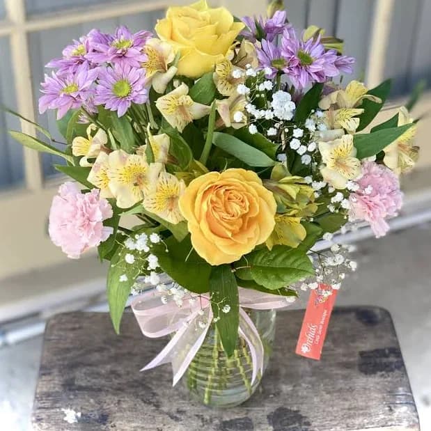 Brilliant Pink & Yellow Rose Bouquet