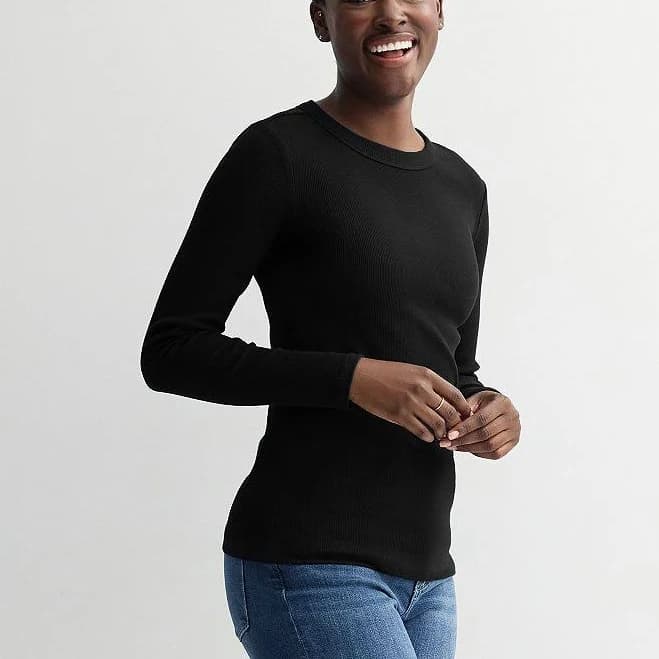 Women's Sonoma Goods For Life Rib Long Sleeve Crew Tee, Size: XXL, Pitch Black