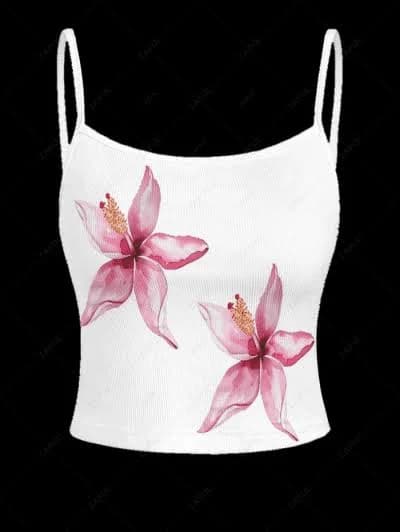 Women's Floral Print Ribbed Knit Cami Tank Top