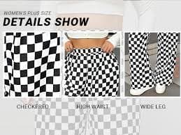WDIRARA Women's Plus Size Checkered Baggy Pants High Waisted Wide Leg Trousers with Pockets Black and White Large Plus at Amazon Women's Clothing store